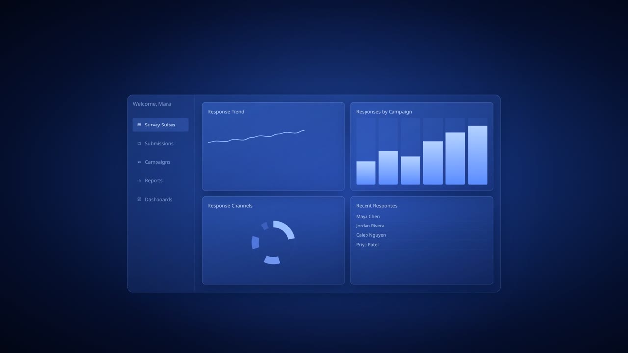 Preview: the AutoSurvey dashboard-reveal motion graphic