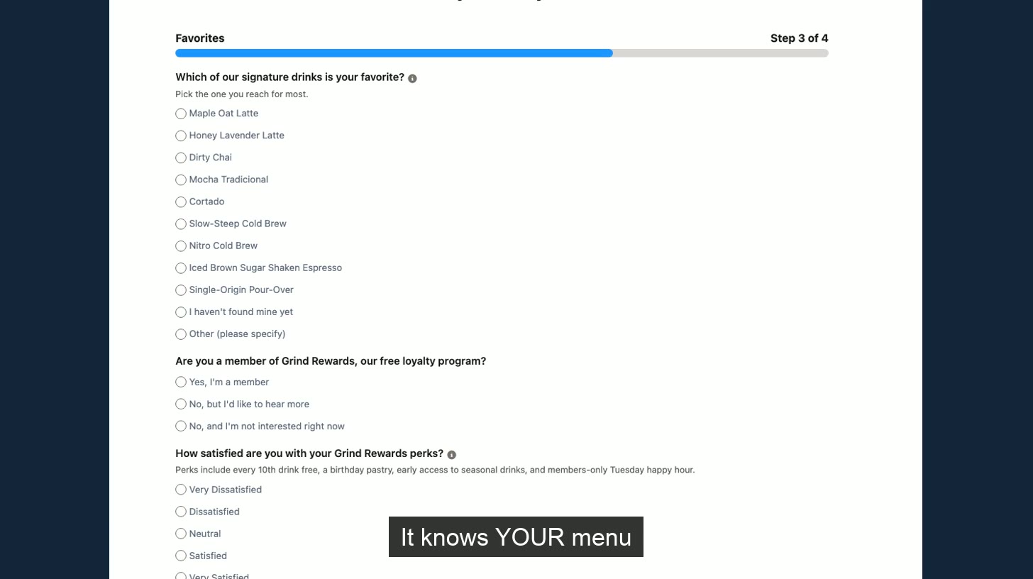 Preview: the Daily Grind post-case CSAT survey running in Salesforce, ahead of the service-recovery branch